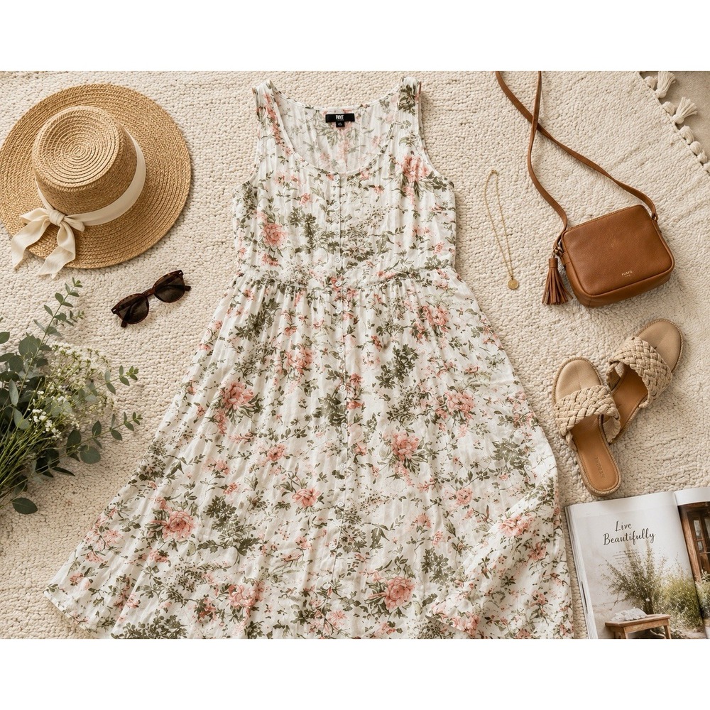 Frye Women's Maxi Dress Sleeveless Button Front Floral Cottage Core Fairy Sz Med